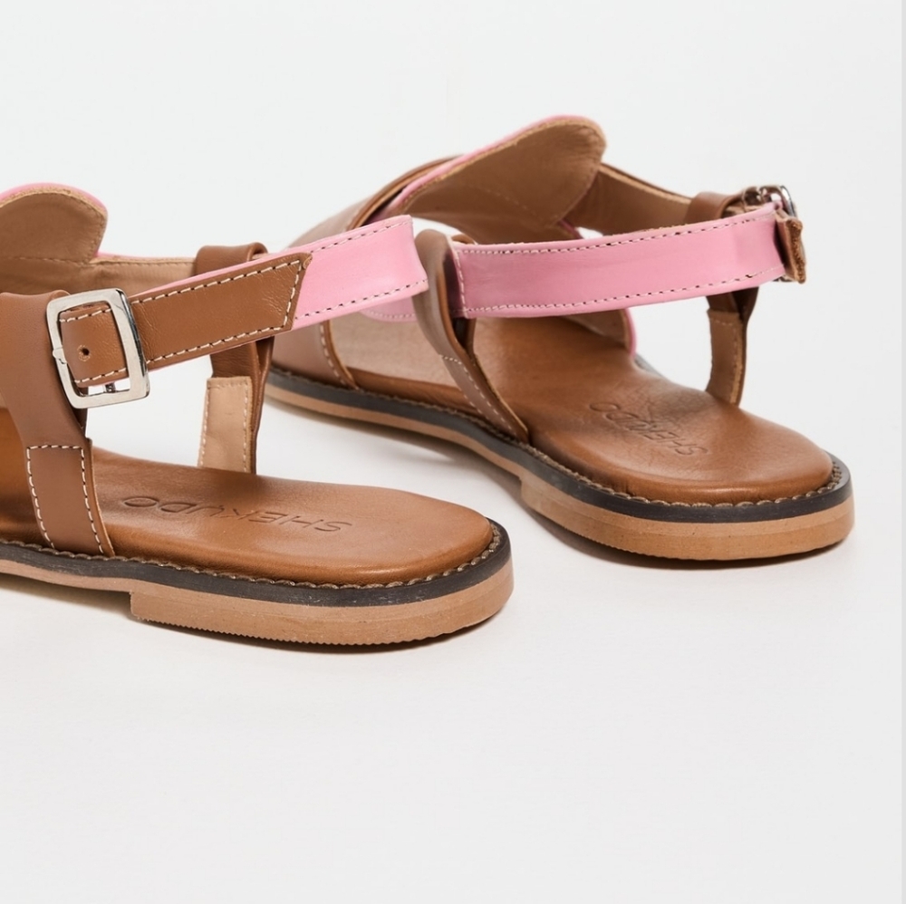 NEW Shekudo Cove Sandals Pink Tan Brown Leather Open Toe Sandals Back Strap - Picture 3 of 8